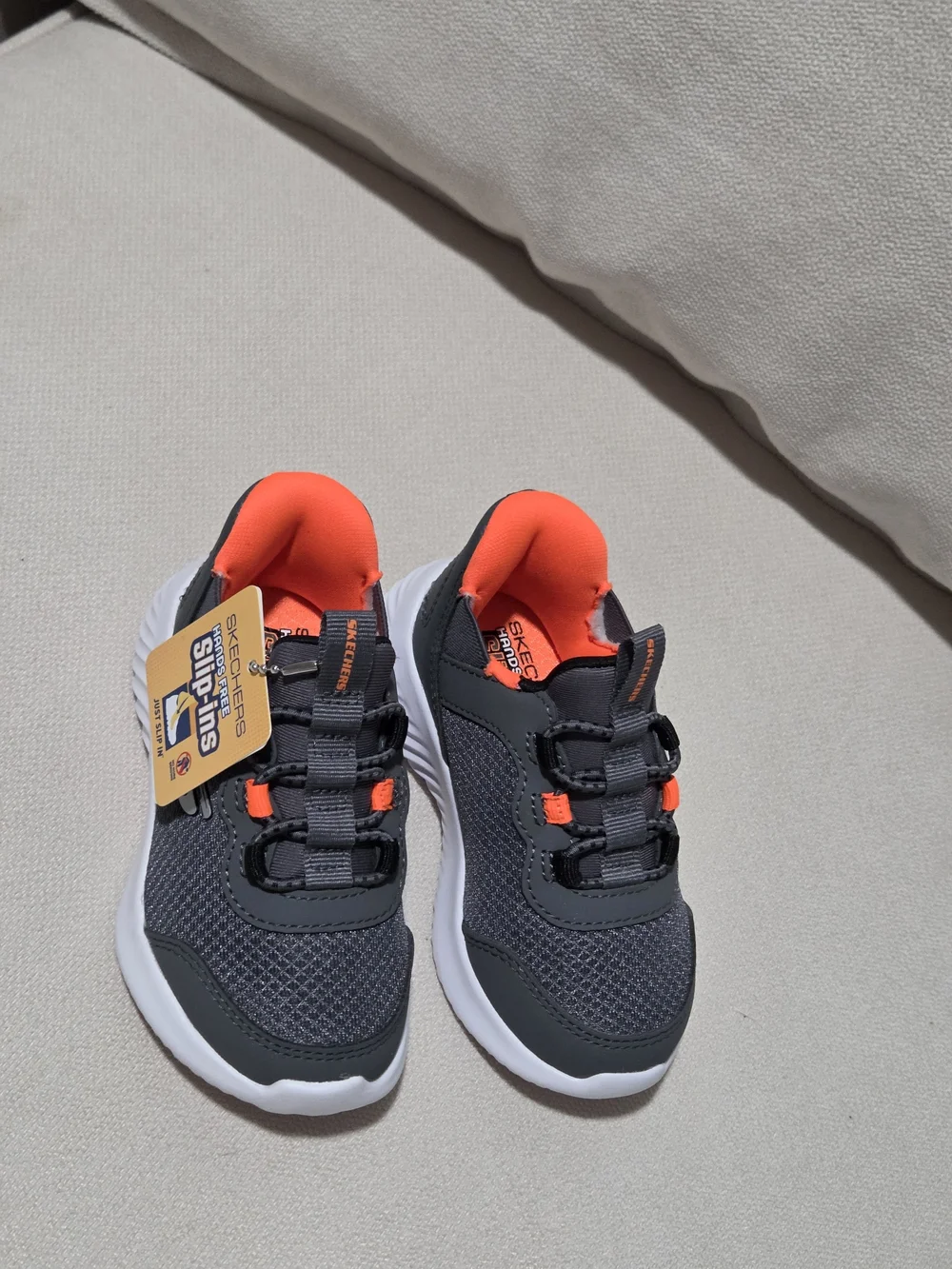 New Skechers Kids Gray & Orange Slip-Ins Athletic Sneakers 6c